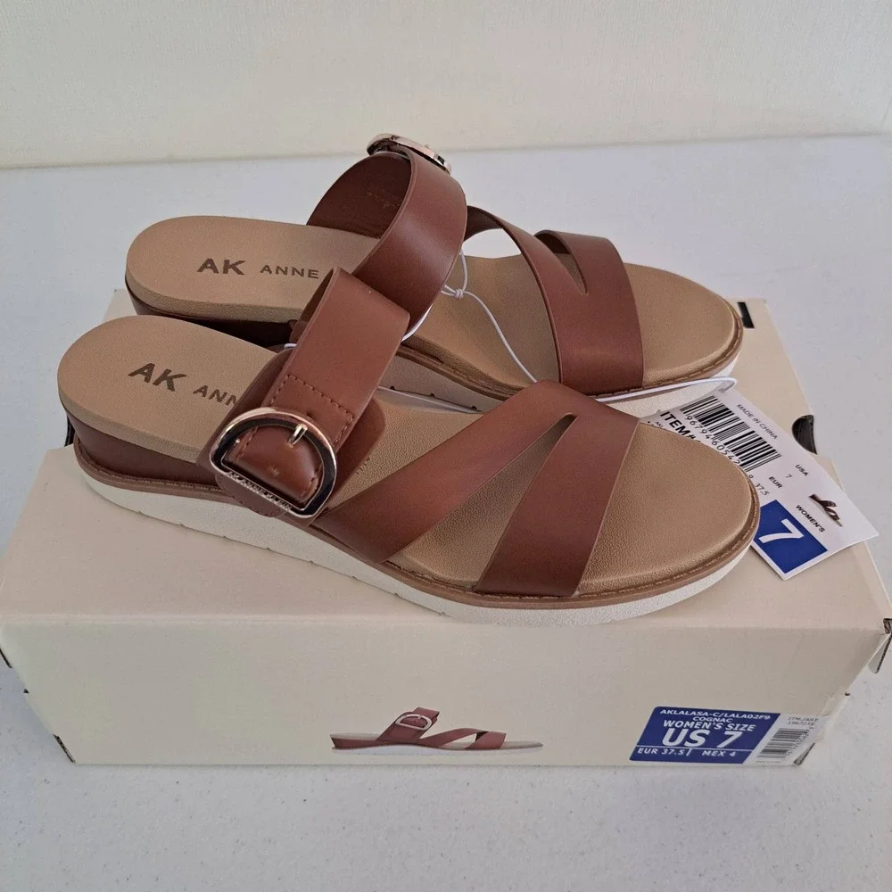Anne Klein‎ AKLALASA Wedge Sandal Womens 7 Cognac New iFlex Platform 1242-629